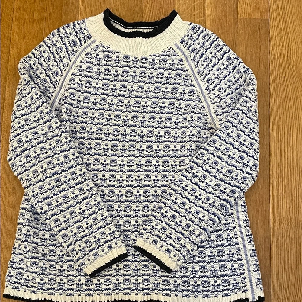 Talbots Navy and White Knit Sweater Cotton Blend Large - Picture 2 of 7